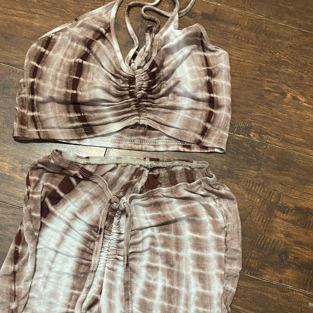 Brown Tie-Dye Halter Top